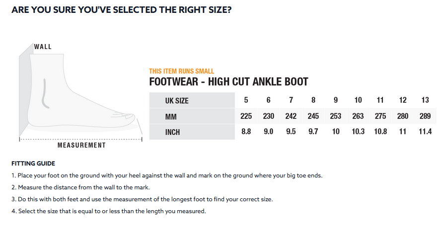 ZHIK HIGH CUT BOOT 24 0 Gráfico do tamanho